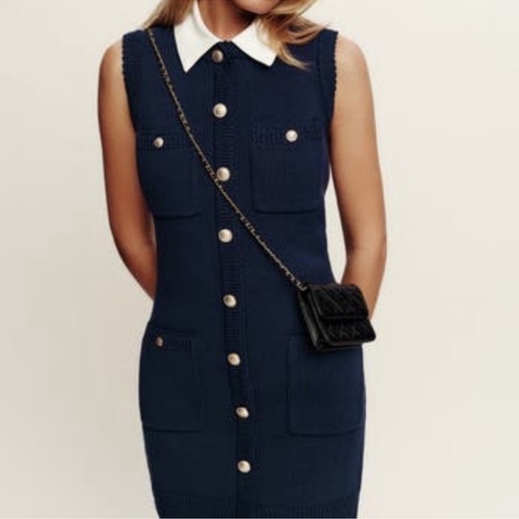 REFORMATION Catalina Navy Cotton Mini Knit Dress XS NWT - Picture 5 of 15